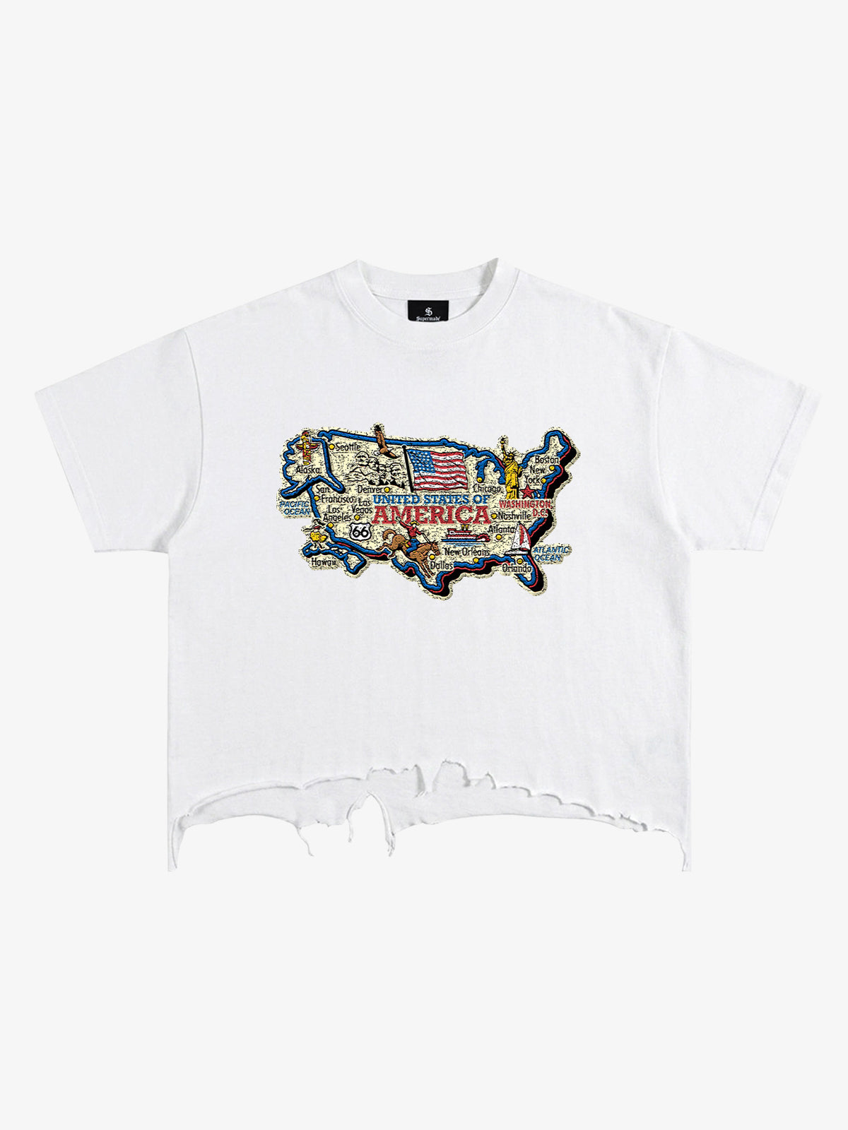 USA Map Ripped Hem T-Shirt
