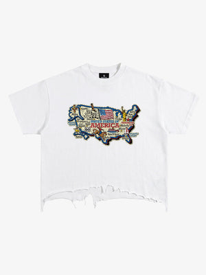 USA Map Ripped Hem T-Shirt