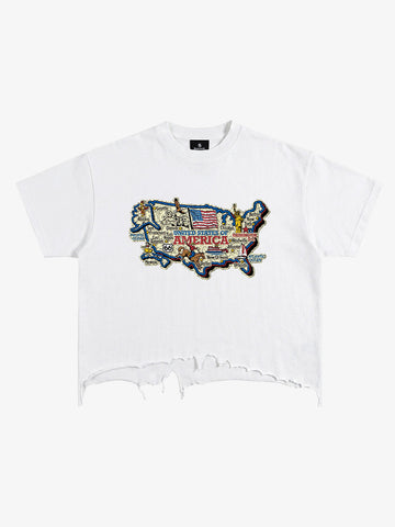 USA Map Ripped Hem T-Shirt