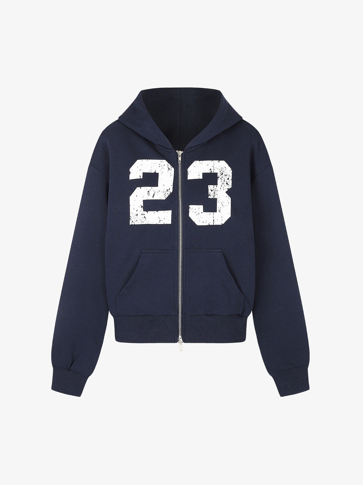 Thesupermade Distressed Number Print Regular Fit Pullover Hoodie