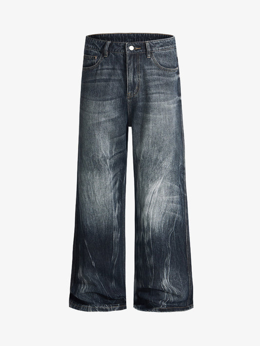 Vintage Distressed Wash Wide Leg Jeans 