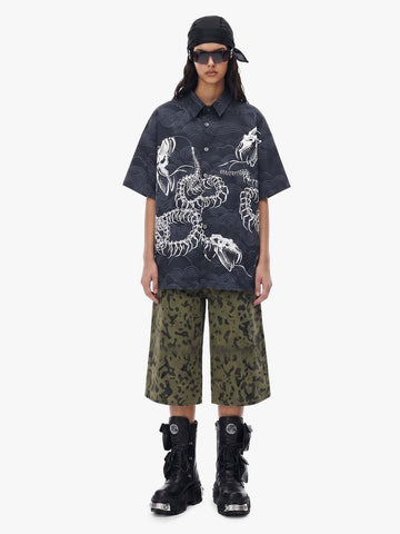 Japanese Wave Dragon Skeleton Shirt
