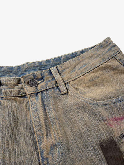 Retro Washed Brushstroke Baggy Jeans 