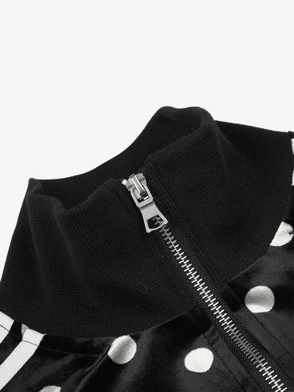 Polka Dot Stand Collar Zip Jacket