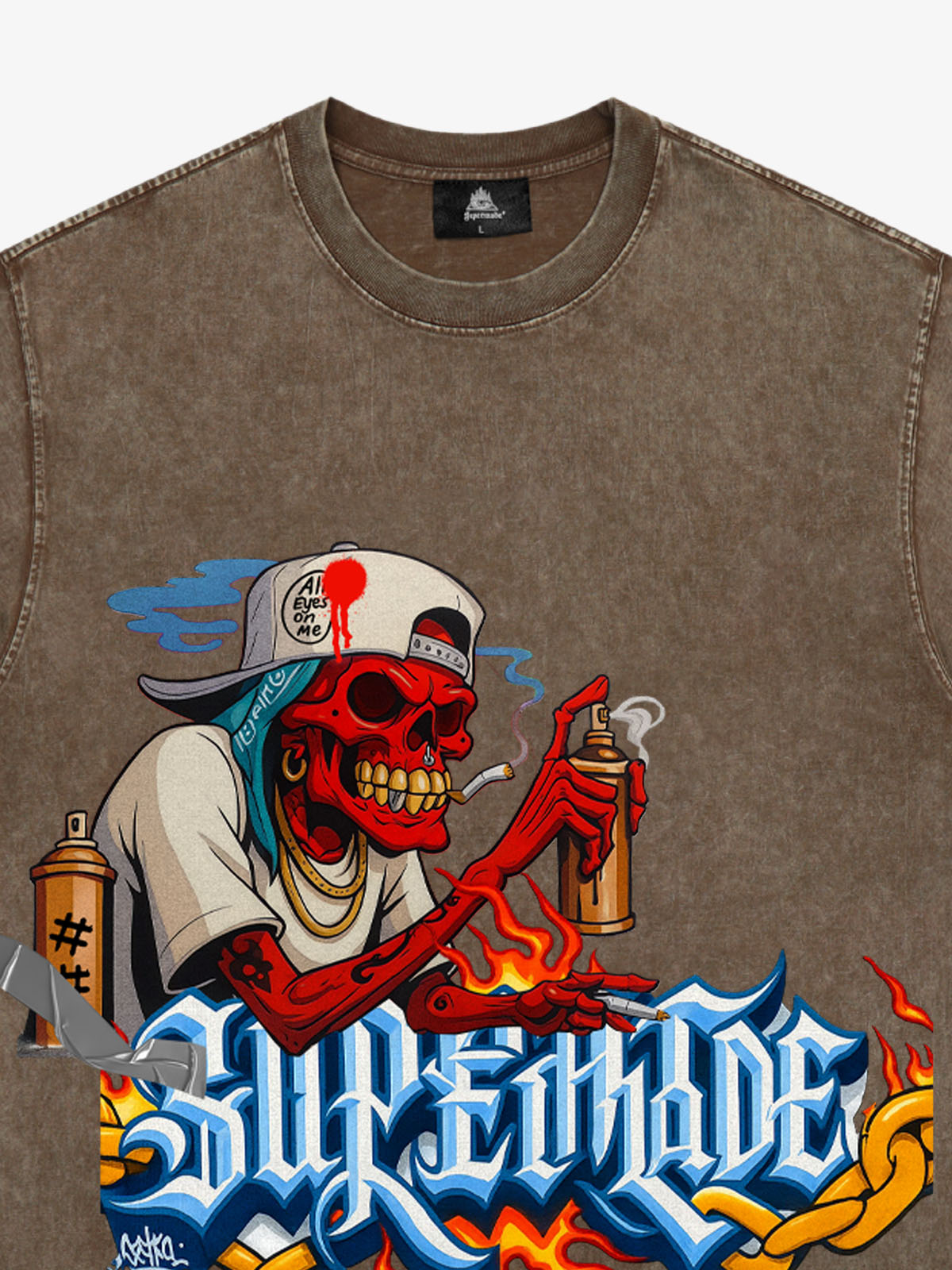 Street Skull Graffiti Artist Flame Flower Font T-Shirt 