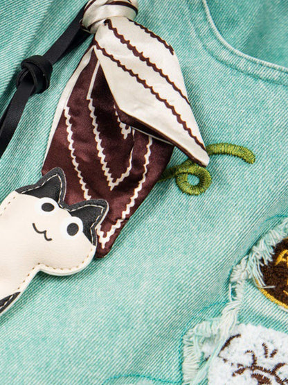 Cartoon Appliqué Denim Shorts
