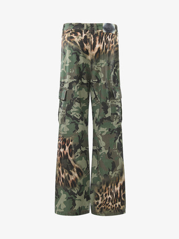 Camo Leopard Patchwork Cargo Pants