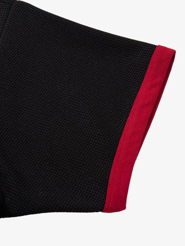 Black Waffle Knit Long Sleeve Top – Lightweight Stretch Casual Fit