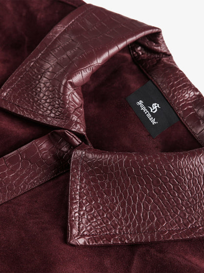 Vintage Suede PU Leather Collar Zip Up Jacket 
