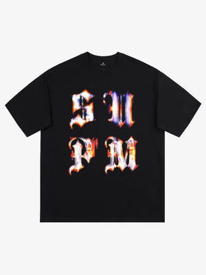 Cotton Logo Letter Design Short-Sleeve T-Shirt - Features Retro Digital Glitch Letter Print, Unisex 