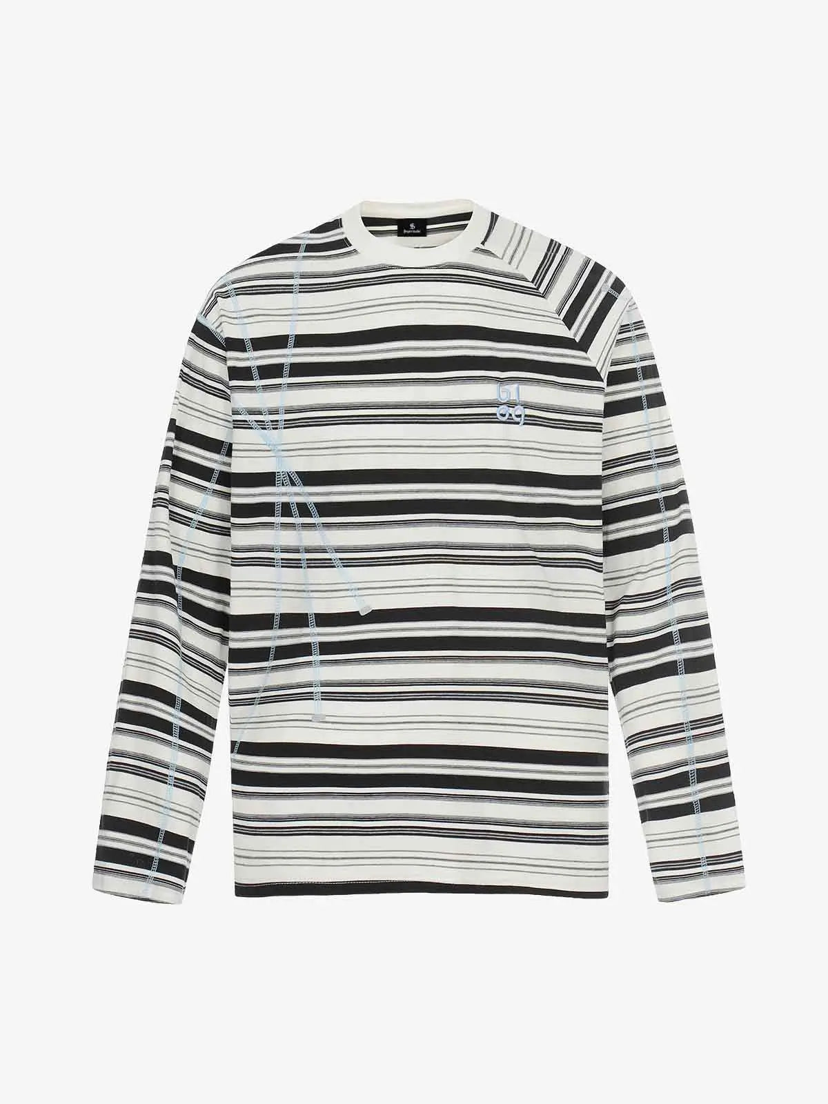 Color Block Striped Embroidered Long Sleeve T-Shirt 