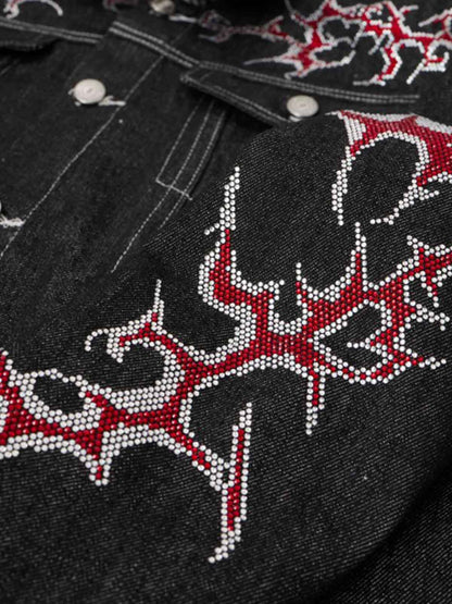 Rhinestone Thorn Graphic Denim Jacket 