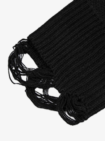 High Street Letter Jacquard Ripped Tassel Sweater 