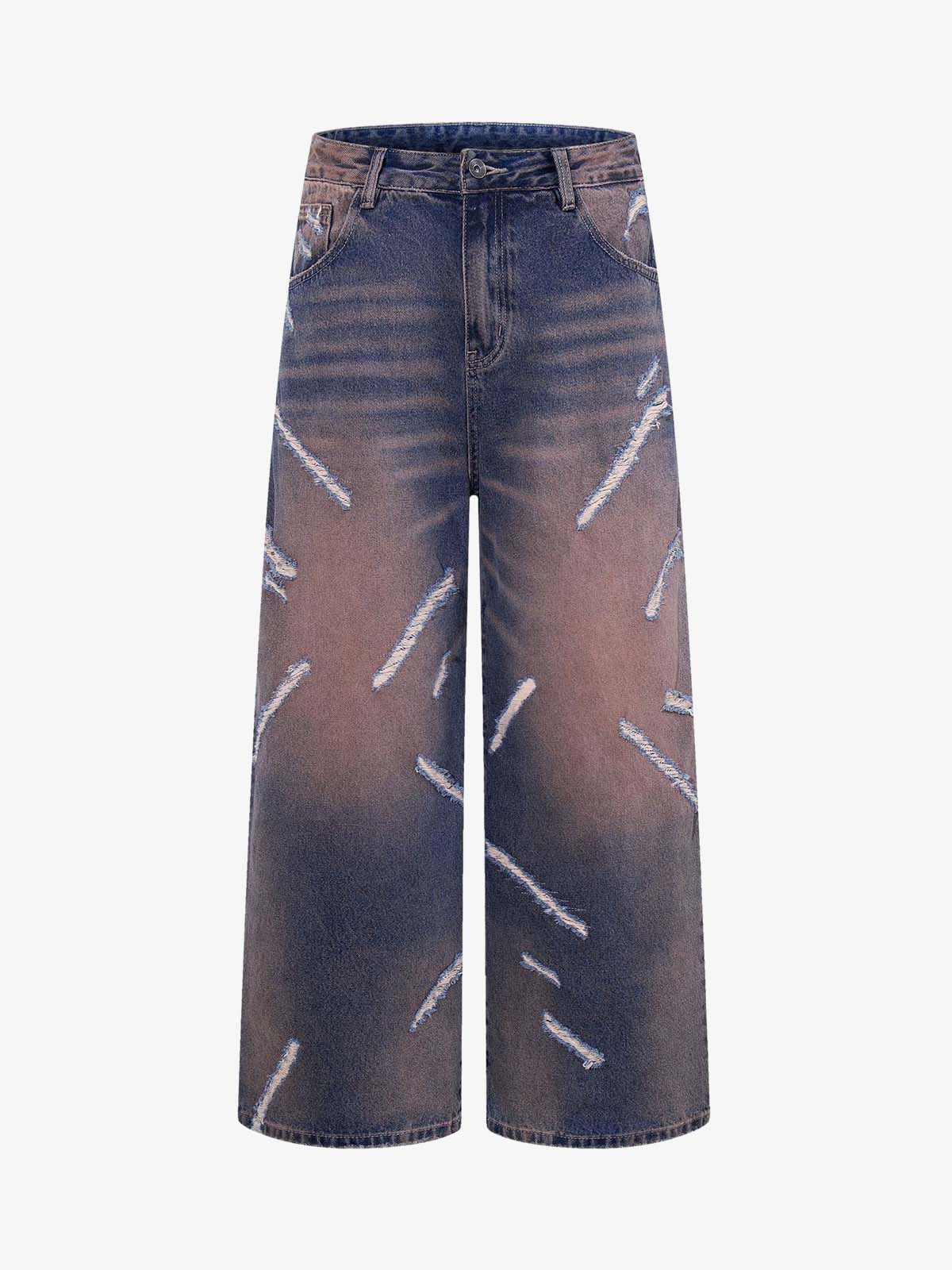 Slash Distressed Washed Denim Jeans 