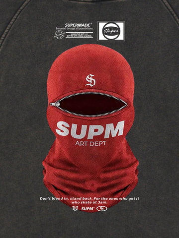 Retro Bandit Hat Graphic Distressed Cropped Hoodie 