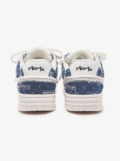 Street Distressed Denim Patchwork Sneakers 