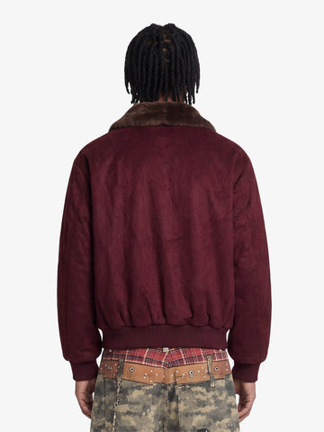 Retro Suede Faux Fur Collar Fleece Lined Bomber Jacket 