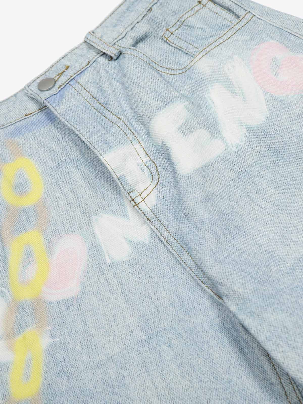 Retro Spray Graffiti Fun Straight Jeans - 2448 