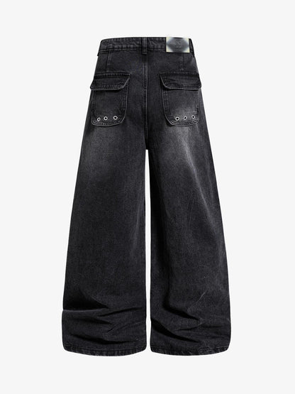 Dark Wash Denim Pants with Silver Studs – Relaxed Fit Streetwear Jeans