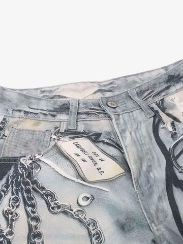 Abstract 3D Digital Print Wide-Leg Jeans 