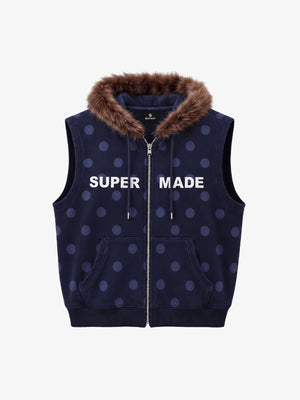 Faux Mink Fur Polka Dot Zip-up Hooded Vest