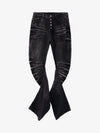 Vintage Distressed Button Fly Ruched Panel Flared Jeans 