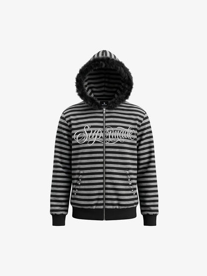 Striped Faux Fur Hoodie