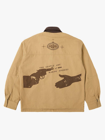 Supermade Slogan Print Color-Blocked Embroidered Retro Canvas Jacket 