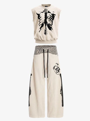 Skeleton Graphic Sleeveless Top and Pants Set - 2628 
