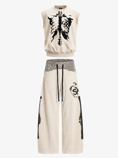 Skeleton Graphic Sleeveless Top and Pants Set - 2628 