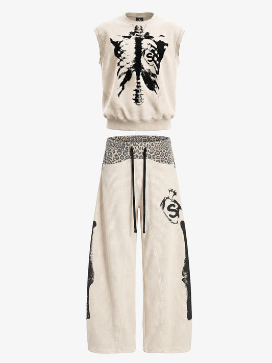 Skeleton Graphic Sleeveless Top and Pants Set - 2628 