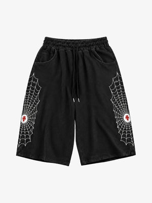 Spiderweb Print Wide-Leg Cropped Sweatpants