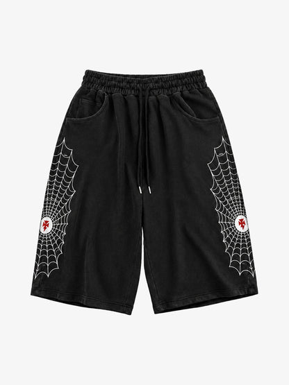 Spiderweb Print Wide-Leg Cropped Sweatpants