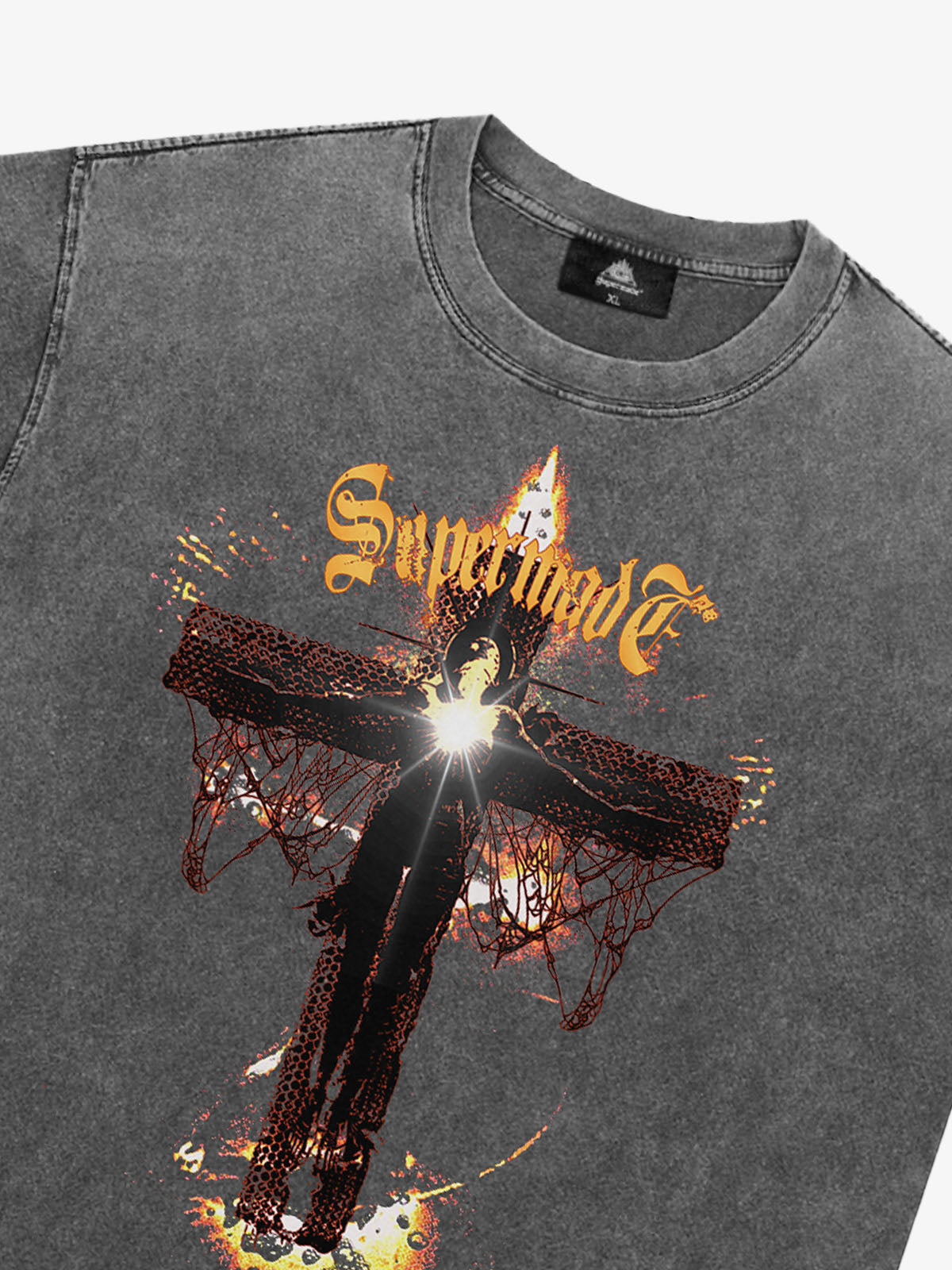 Washed Gothic Cross Graphic T-Shirt 