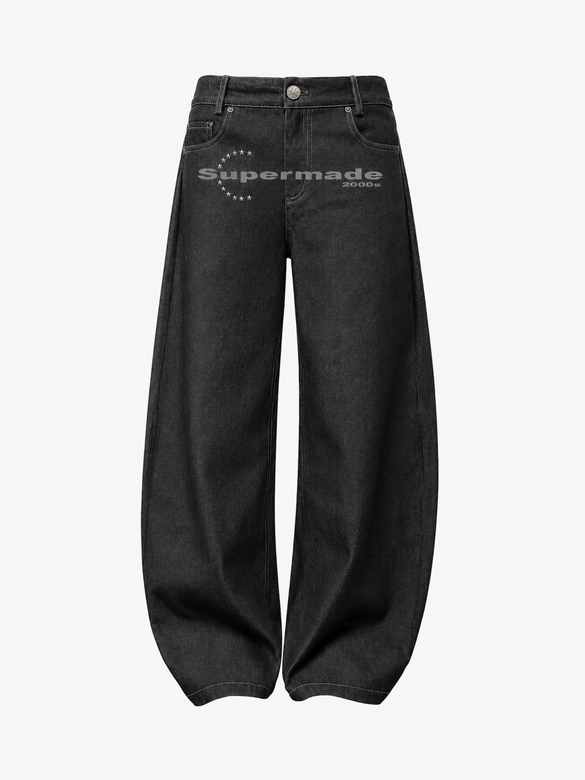Black Curved Blade Jeans with Star Rivets