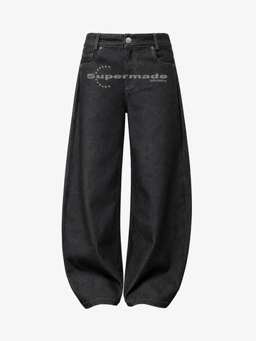 Black Curved Blade Jeans with Star Rivets