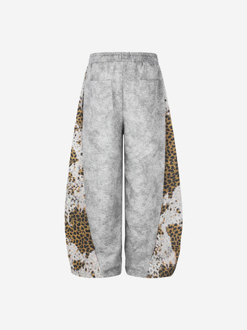 Rhinestone Logo Leopard Patchwork Sweatpants 