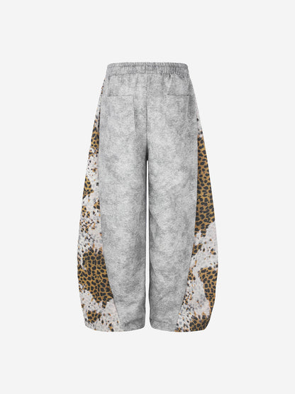 Rhinestone Logo Leopard Patchwork Sweatpants 