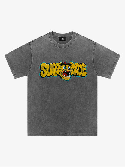 Street Graffiti Trendy Tiger Head Font T-Shirt 