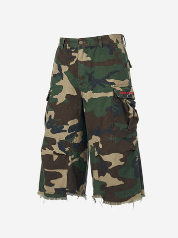Vintage Camo Frayed Hem Cargo Shorts
