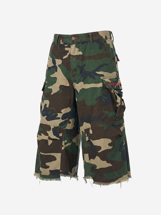 Vintage Camo Frayed Hem Cargo Shorts