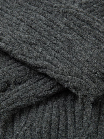 Knitted Distressed Diamond Pattern Raw Edge Sweater 