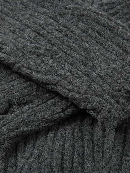 Knitted Distressed Diamond Pattern Raw Edge Sweater 