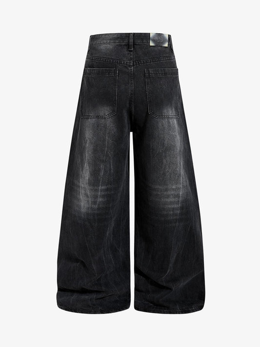 Black Washed Wide Leg Cropped Denim Pants