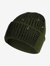 Rhinestone Embellished Ribbed Knit Beanie Hat 