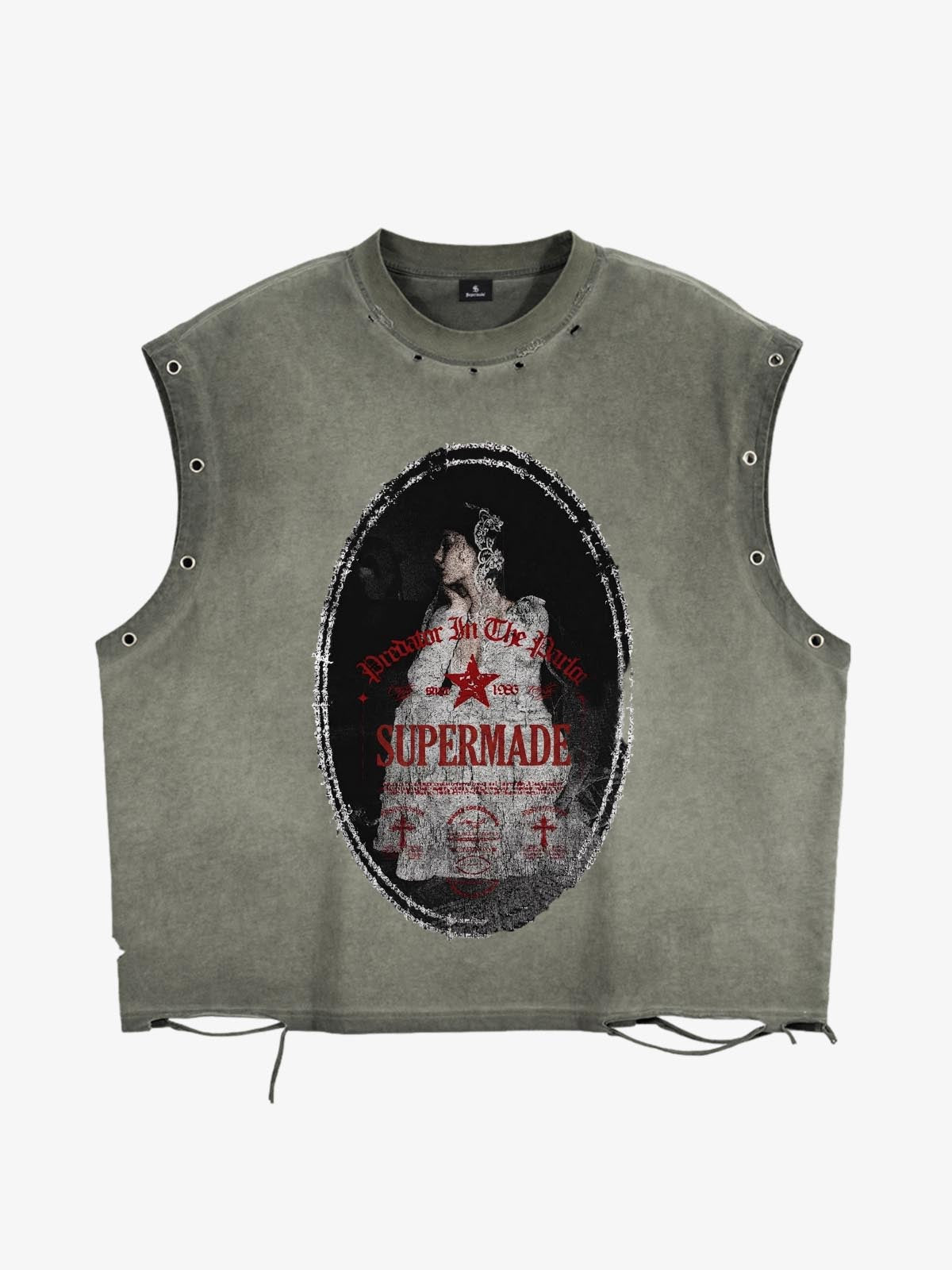 Man in the Mirror Graphic Studded Distressed Vest