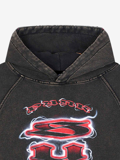 Logo Lightning Graphic Washed Distressed Hoodie
