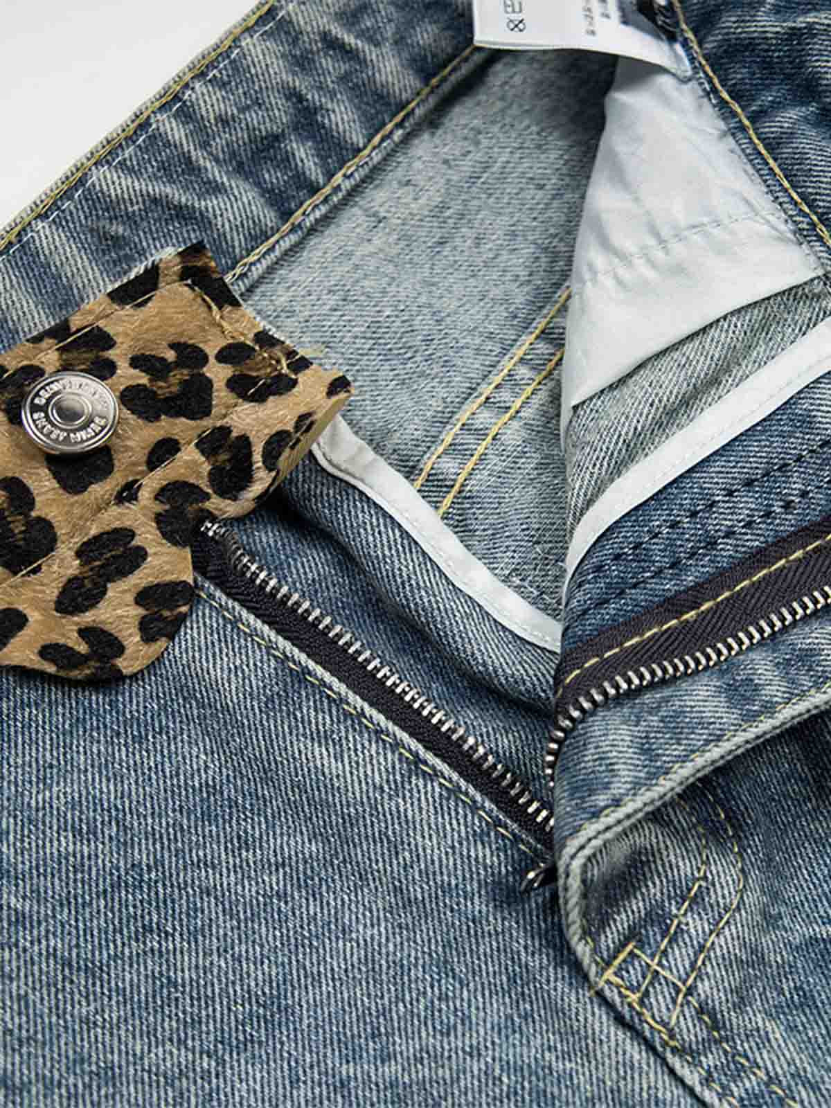 Vintage Leopard Panel Distressed Denim Shorts
