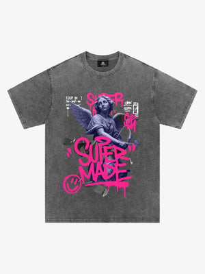 Street Pink Lucky Angel Graphic Design T-Shirt 