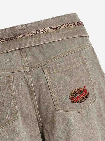 Turned-Waist Utility Wide-Leg Jeans